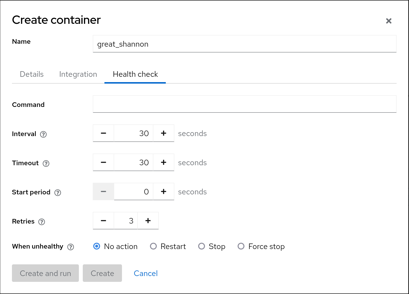 screenshot of custom healthcheck actions