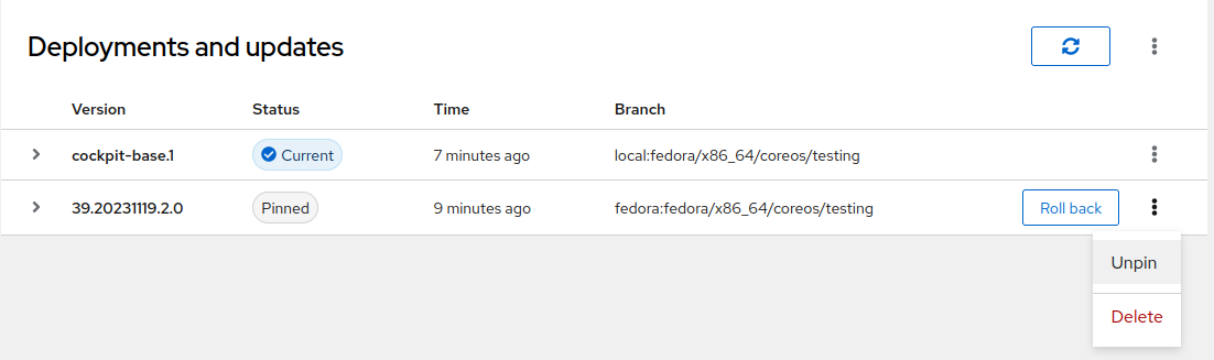screenshot showing a pinned deployment