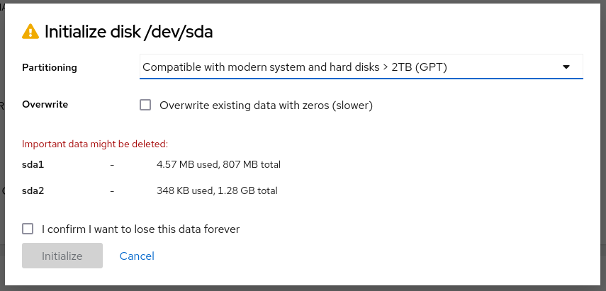 screenshot of extra confirmation before deleting non-empty partitions in anaconda's web ui