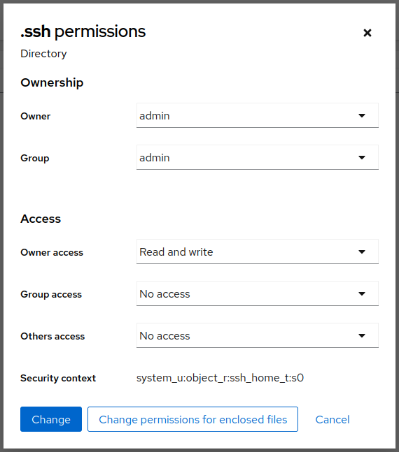 screenshot of change permissions for enclosed files