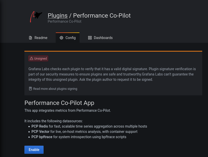 Grafana enable PCP plugin