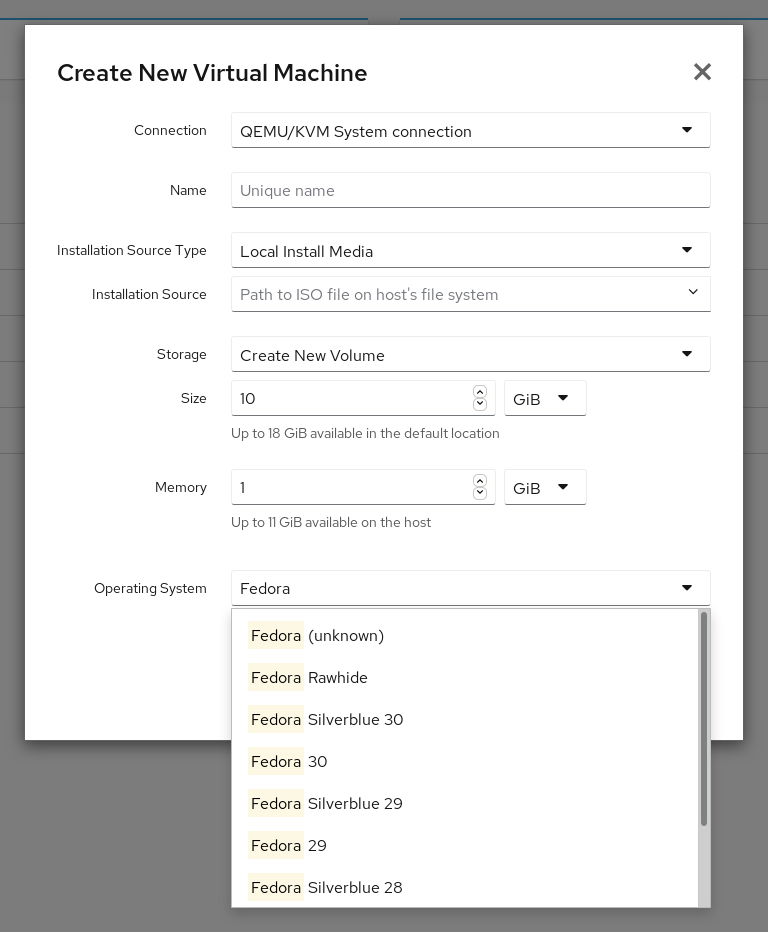 Machines typeahead OS selection