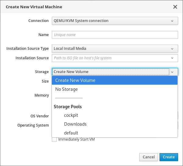 Select storage pool during machine creation