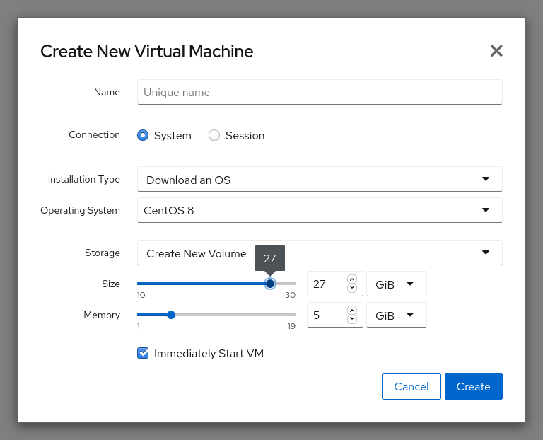 Machine creation size sliders