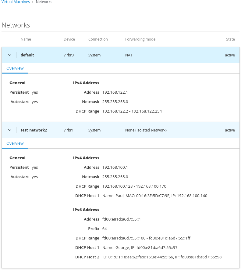 Virtual networks in machines